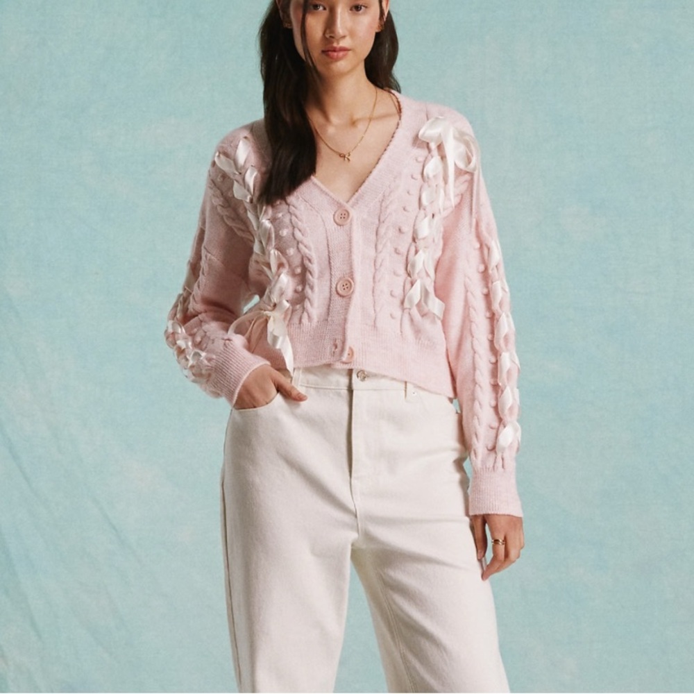 Miss Selfridge Light Pink Cardigan with Ribbon Details